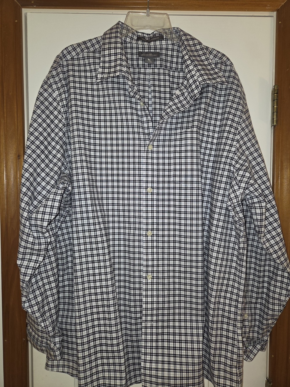 Eddie Bauer Men's Black & White Plaid Button-Down Shirt
